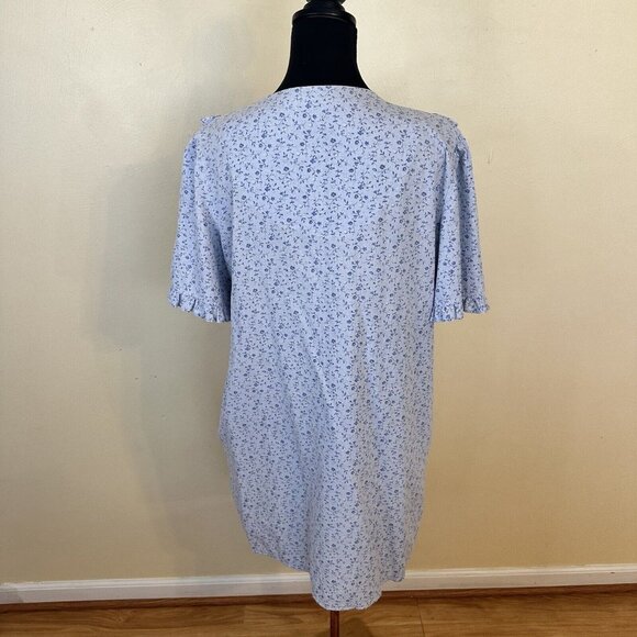 Simply Basic Blue Floral Housedress 2X Vintage Full Button Mumu Knee Length - Picture 5 of 10